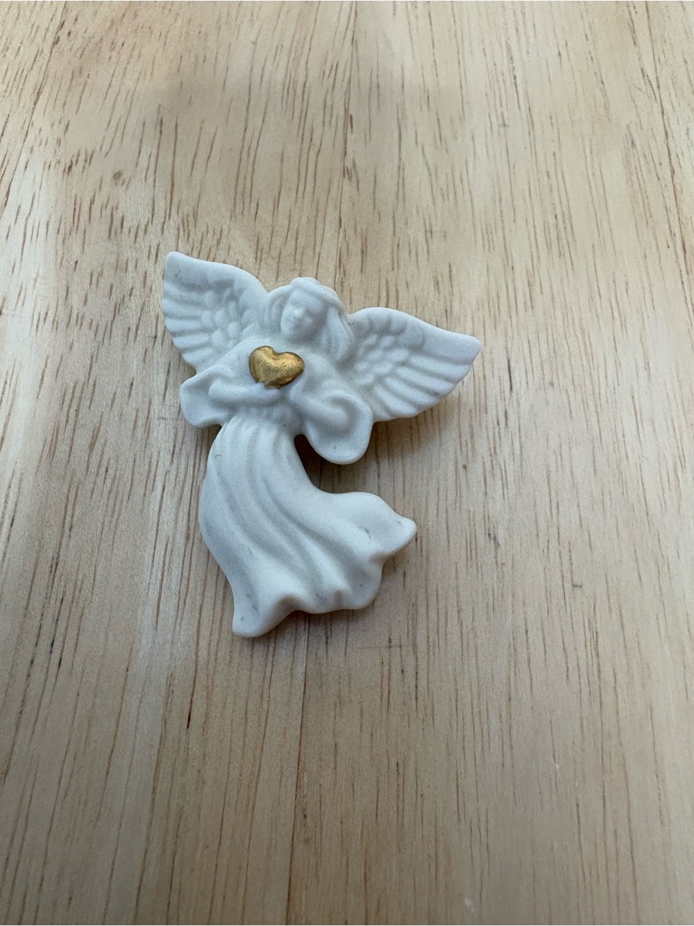 Vintage Lenox White Ceramic Angel Pin with Gold Heart